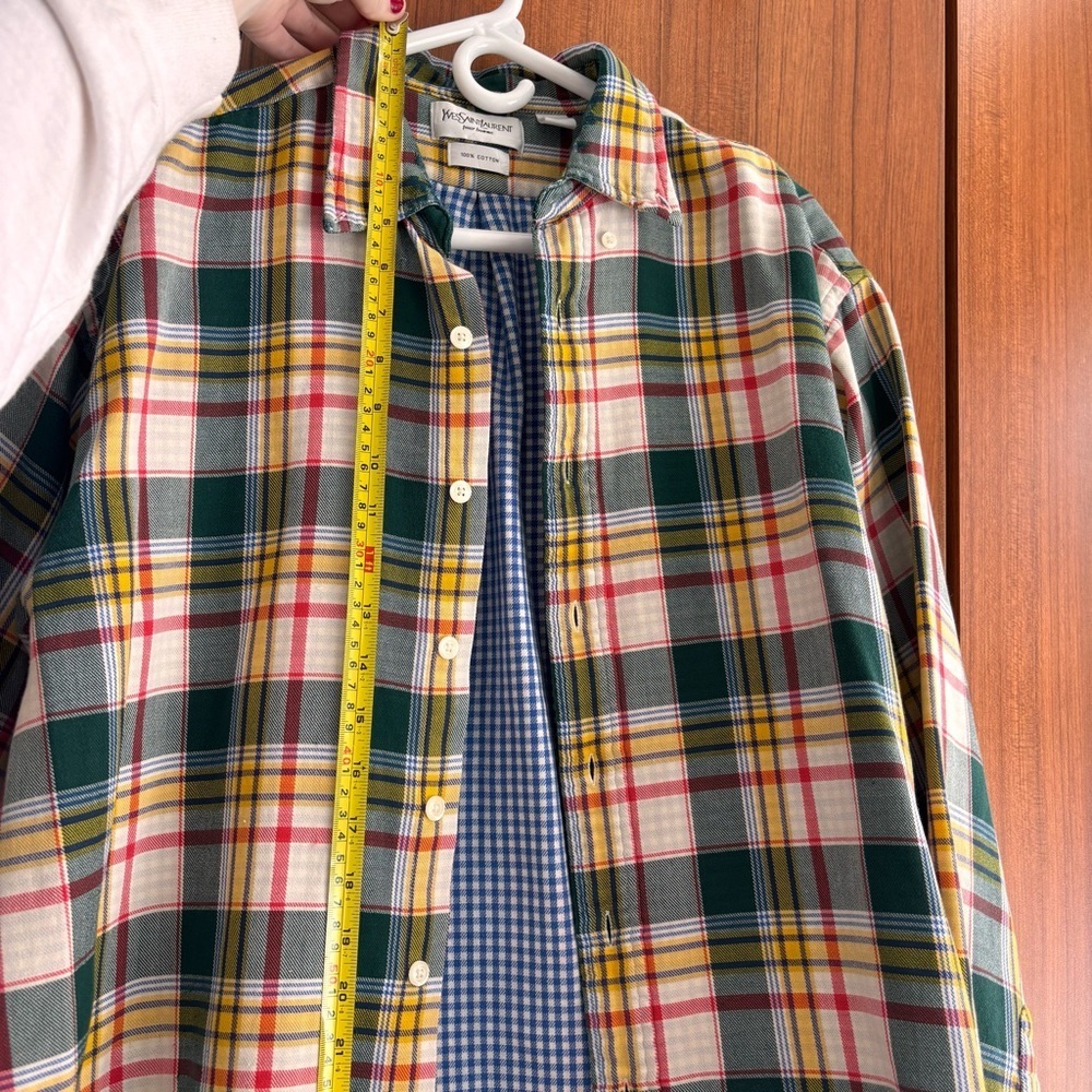Vintage Yves Saint Laurent Pour Homme Plaid Button Down Shirt Size L 100% Cotton - Picture 14 of 16